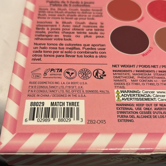 Blush Crush 9 Color Blush Palette Match Three by Rude Cosmetics full size 0.67oz - Picture 6 of 8